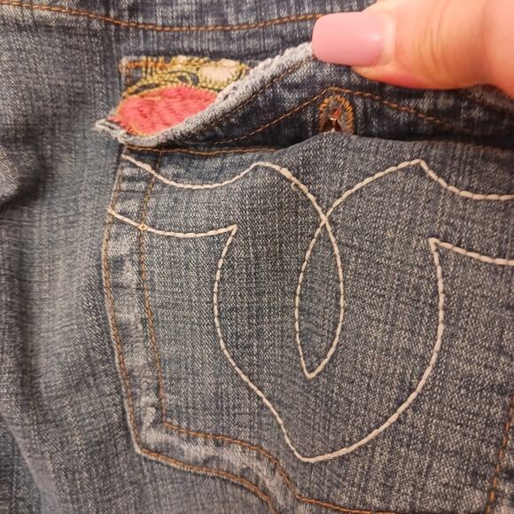 No Boundaries Jeans Jrs 36" W Blue EMBROIDERED Floral Flare Bohemian Cottagecore - Picture 8 of 16